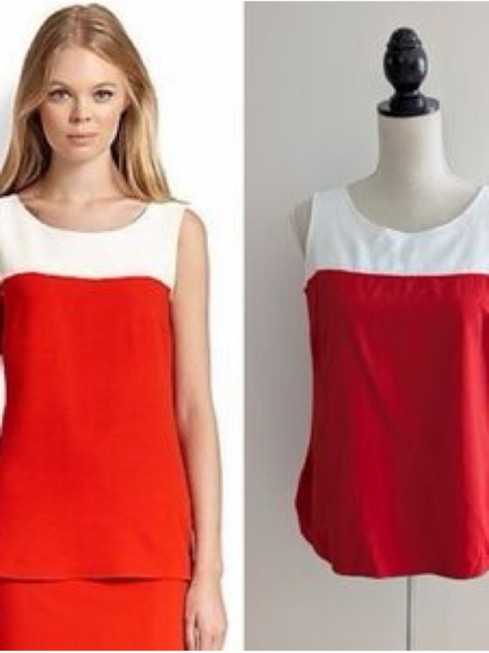 Akris Punto Sleeveless Colorblock Shell Top - Red/Orange & White - 6